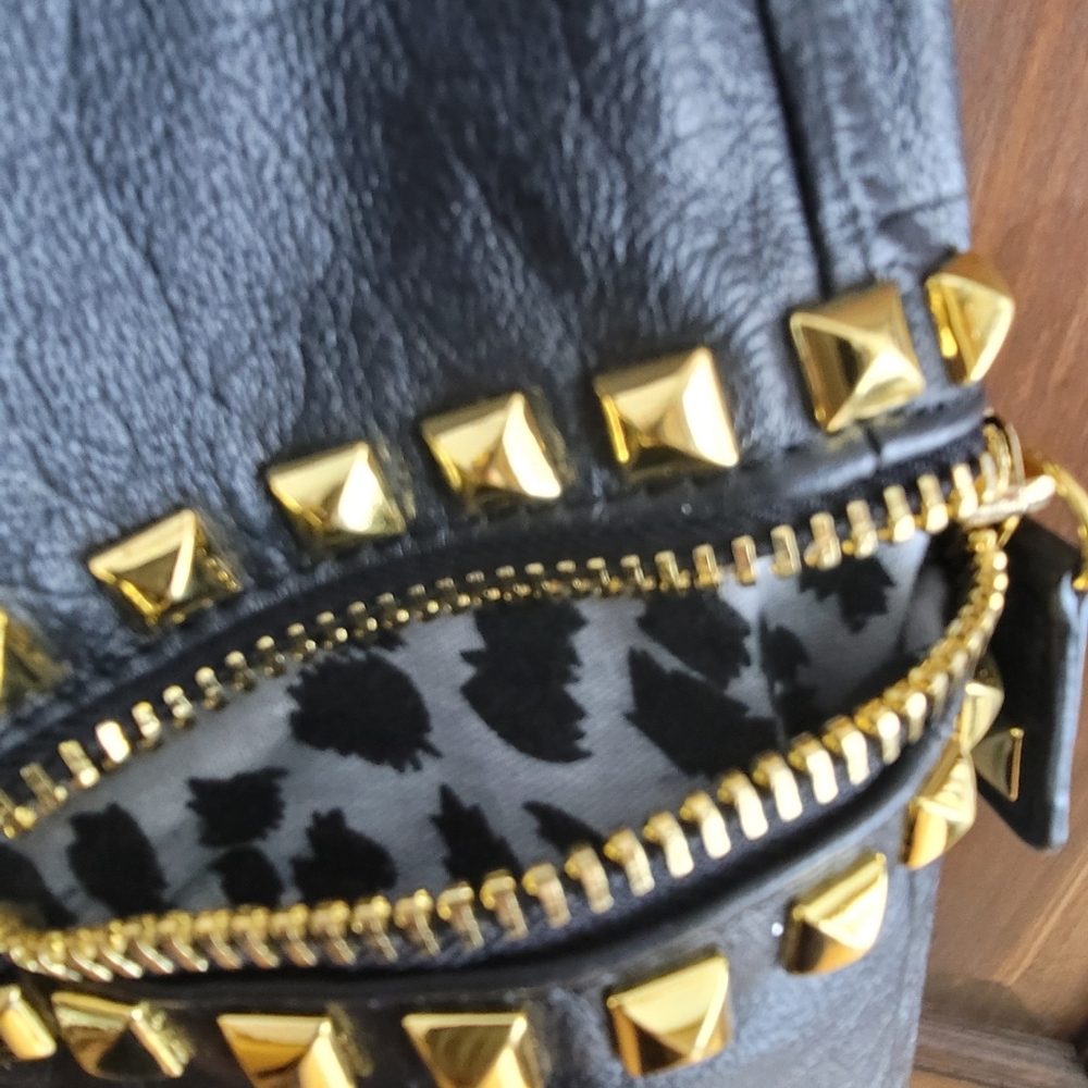 Betsey Johnson Large Hobo Croc To It Black and Gold Studded Women's Bag - Picture 4 of 12